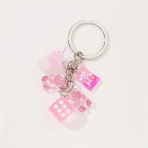 1pc Resin Dice & Mini Bear Drink Cup Candy Keychains, Colorful & Playful, Charms For Handbags & Backpacks, Unique Gift Accessory For Women & daily use Pink